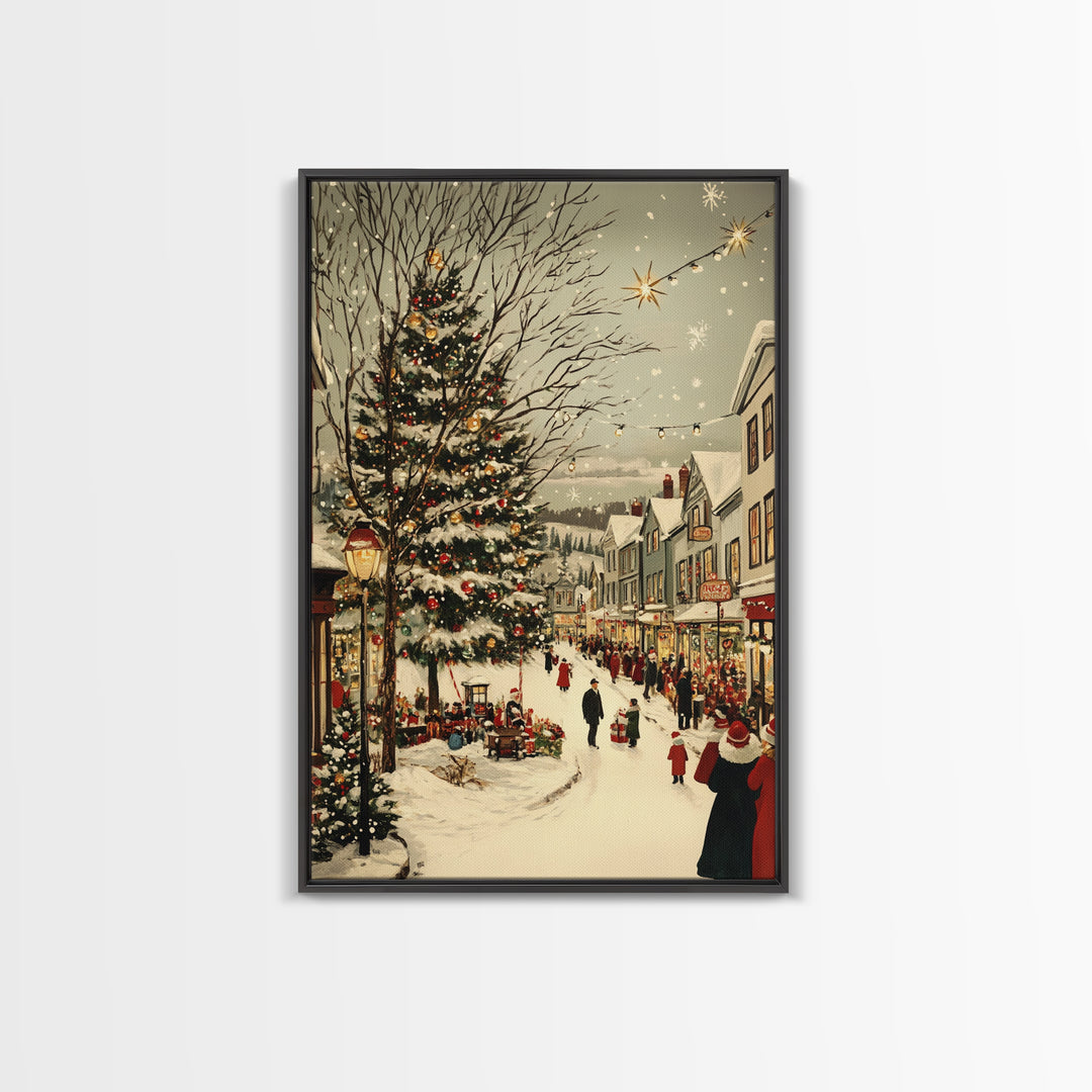Christmas in Demark Framed Canvas Print, European Christmas Village Wall Art, Snowy Christmas Village Print, Christmas Prints, Xmas Art
