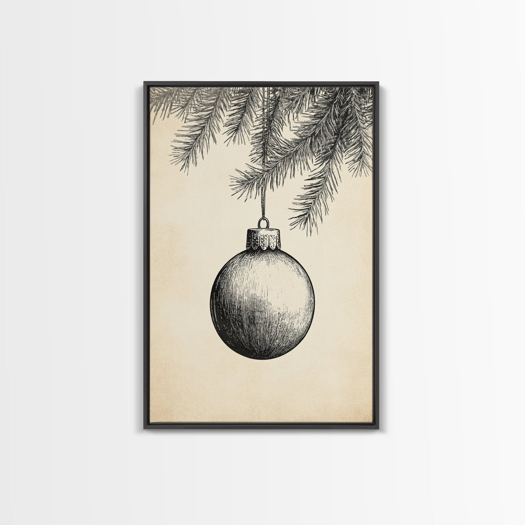 Boho Christmas Ornament Painting Print, Christmas Art, Black and White Art