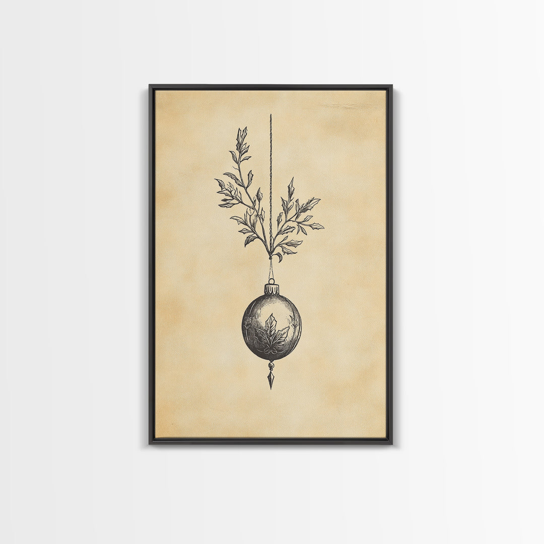 Christmas Tree Ornament Painting Print, Boho Christmas Wall Art, Framed Canvas