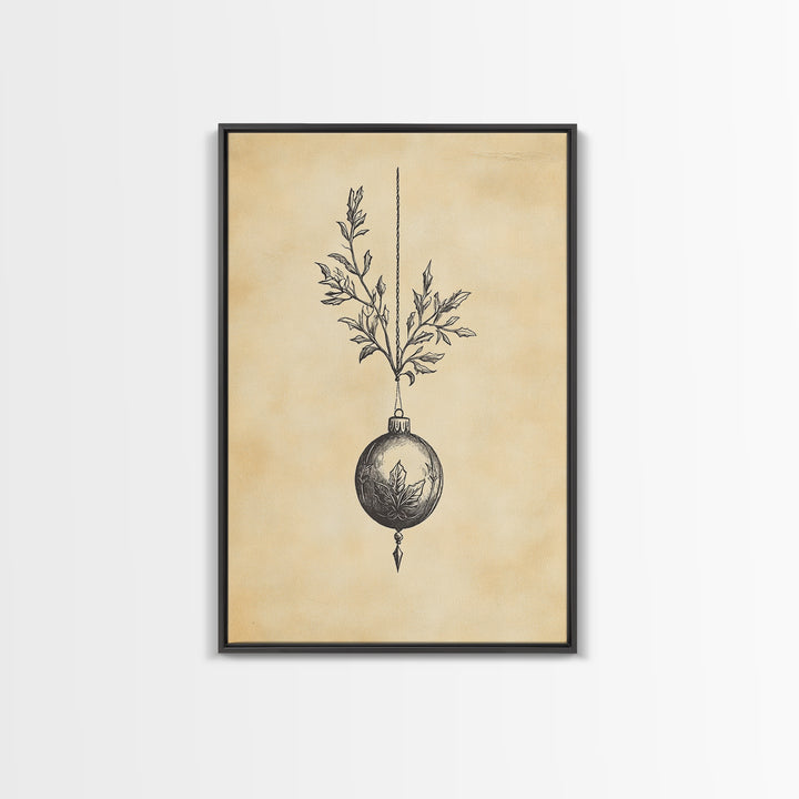 Christmas Tree Ornament Painting Print, Boho Christmas Wall Art, Framed Canvas