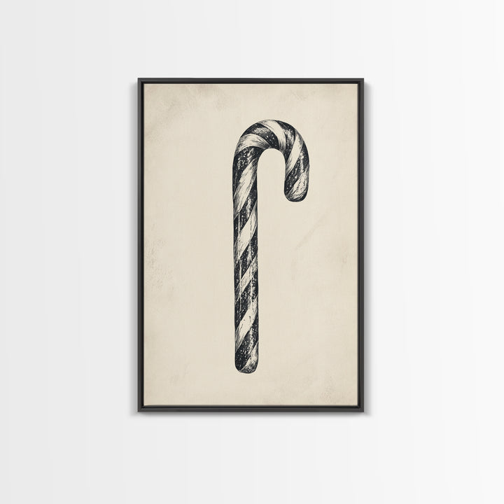 Black and White Candy Cane Sketch, Canvas Print, Christmas Decor, Christmas Painting, Christmas Wall Art