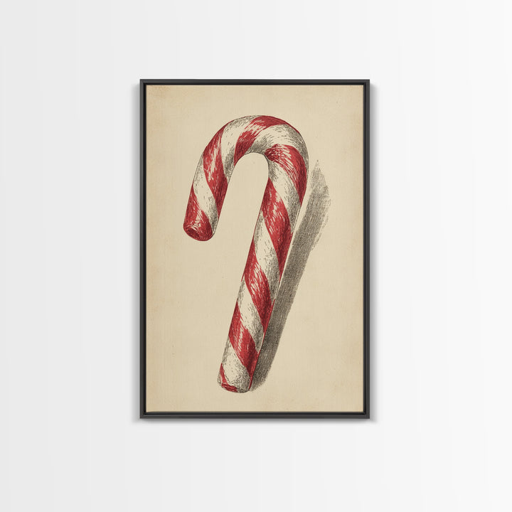 Christmas Wall Art - Candy Cane Sketch - Framed Canvas Print - Candy Cane Decor - Christmas Home Decor