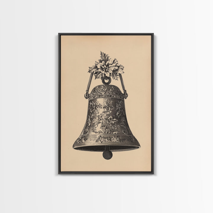 Boho Christmas Bell Painting Print - Framed Canvas - Minimalist Christmas Art - Boho Christmas Art - Rustic Christmas Art