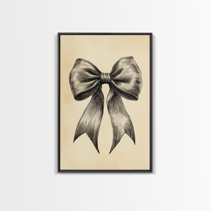Boho Christmas Bow Canvas Print - Framed Canvas - Minimalist Christmas Art - Boho Christmas Art - Rustic Christmas Art