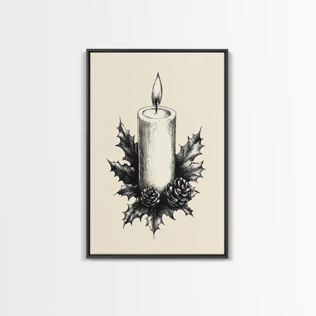 Rustic Christmas Candle Canvas Print - Framed Canvas - Minimalist Christmas Art - Boho Christmas Art - Rustic Christmas Art