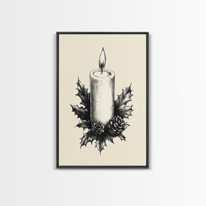 Rustic Christmas Candle Canvas Print - Framed Canvas - Minimalist Christmas Art - Boho Christmas Art - Rustic Christmas Art