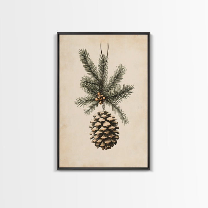 Boho Christmas Pinecone Canvas Print - Framed Canvas - Minimalist Christmas Art - Boho Christmas Art - Rustic Christmas Art