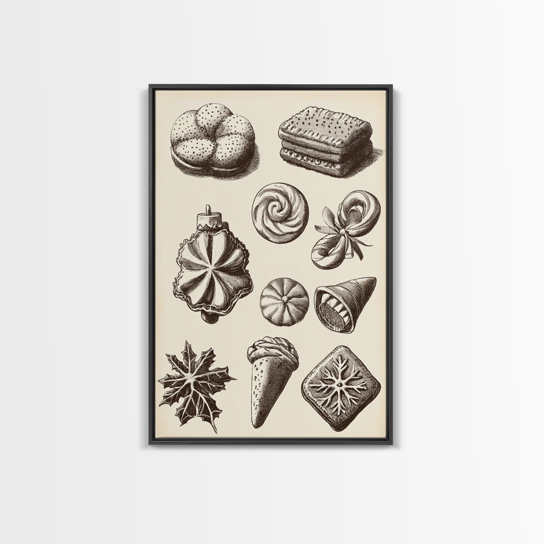 Cute Christmas Cookies Canvas Print - Framed Canvas - Minimalist Christmas Art - Boho Christmas Art - Rustic Christmas Art