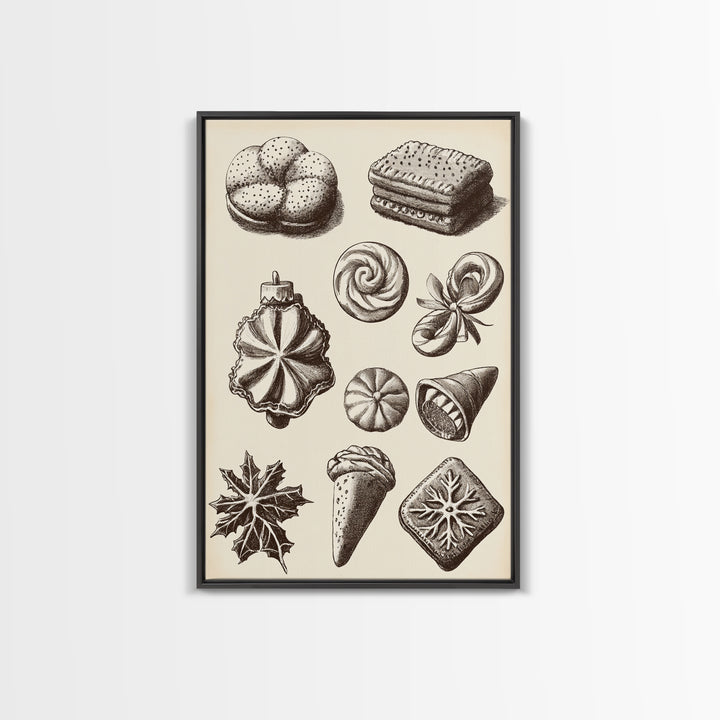 Cute Christmas Cookies Canvas Print - Framed Canvas - Minimalist Christmas Art - Boho Christmas Art - Rustic Christmas Art