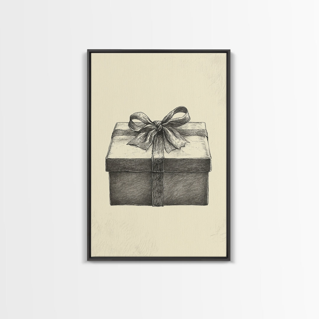 Sketch of A Christmas Gift Canvas Print - Framed Canvas - Minimalist Christmas Art - Boho Christmas Art - Rustic Christmas Art
