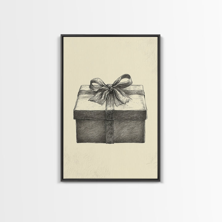 Sketch of A Christmas Gift Canvas Print - Framed Canvas - Minimalist Christmas Art - Boho Christmas Art - Rustic Christmas Art