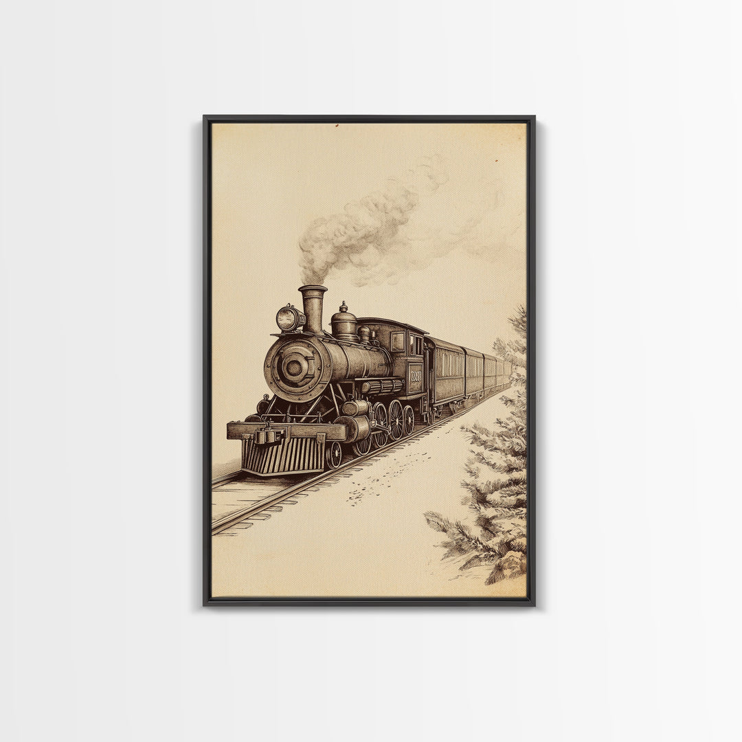 Boho Christmas Train Canvas Print - Framed Canvas - Minimalist Christmas Art - Boho Christmas Art - Rustic Christmas Art
