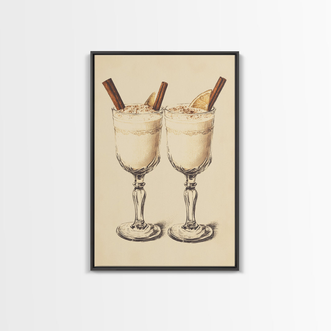 Retro Eggnogg Canvas Print - Framed Canvas - Minimalist Christmas Art - Boho Christmas Art - Rustic Christmas Art