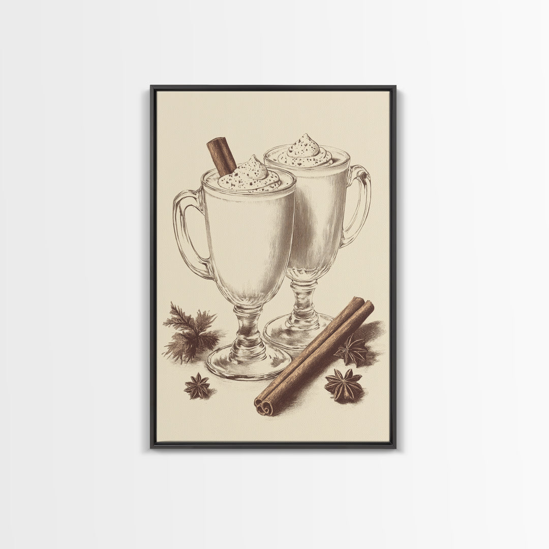 Vinage Egg Nog Canvas Print - Framed Canvas - Minimalist Christmas Art - Boho Christmas Art - Rustic Christmas Art