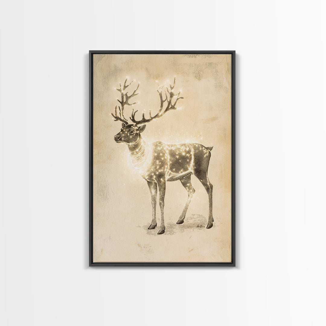 Christmas Reindeer Canvas Print - Framed Canvas - Minimalist Christmas Art - Boho Christmas Decor - Rustic Christmas Art