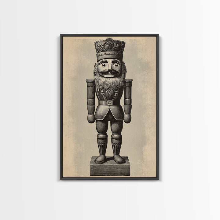 Vintage Nutcracker Canvas Print - Framed Canvas - Minimalist Christmas Art - Boho Christmas Art - Rustic Christmas Art