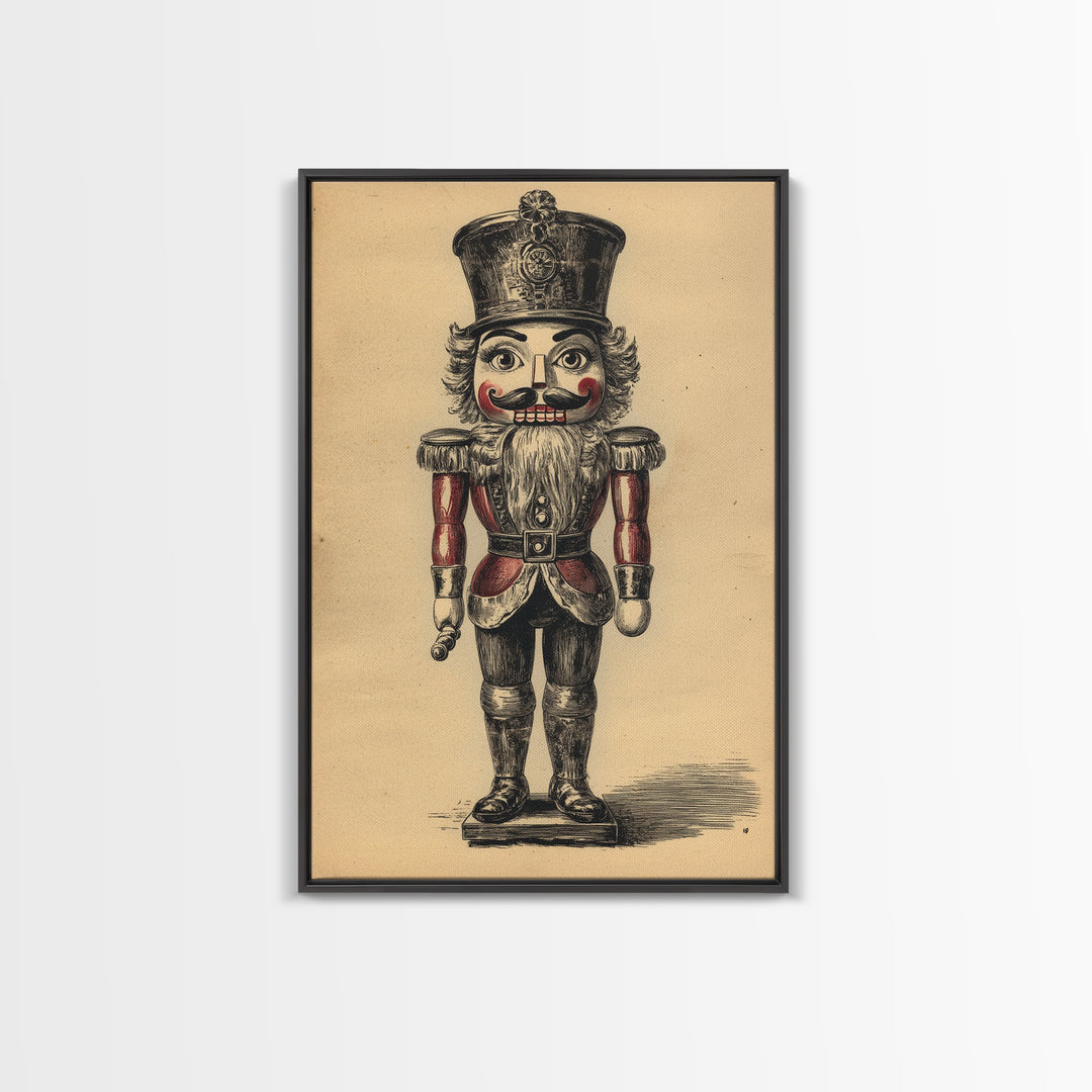 Christmas Nutcracker Canvas Print - Framed Canvas - Minimalist Christmas Art - Boho Christmas Art - Rustic Christmas Art
