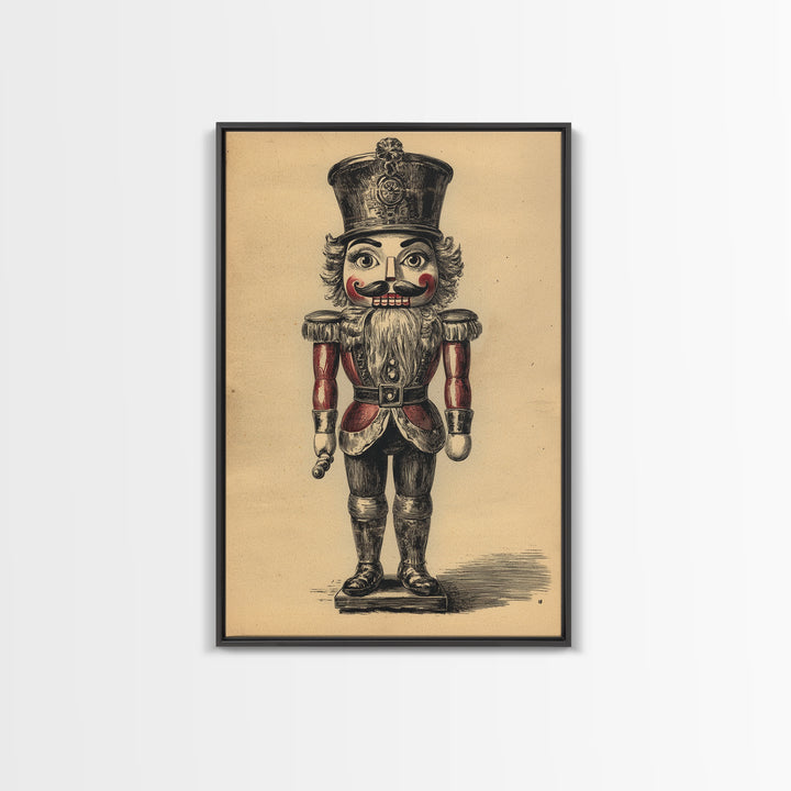 Christmas Nutcracker Canvas Print - Framed Canvas - Minimalist Christmas Art - Boho Christmas Art - Rustic Christmas Art