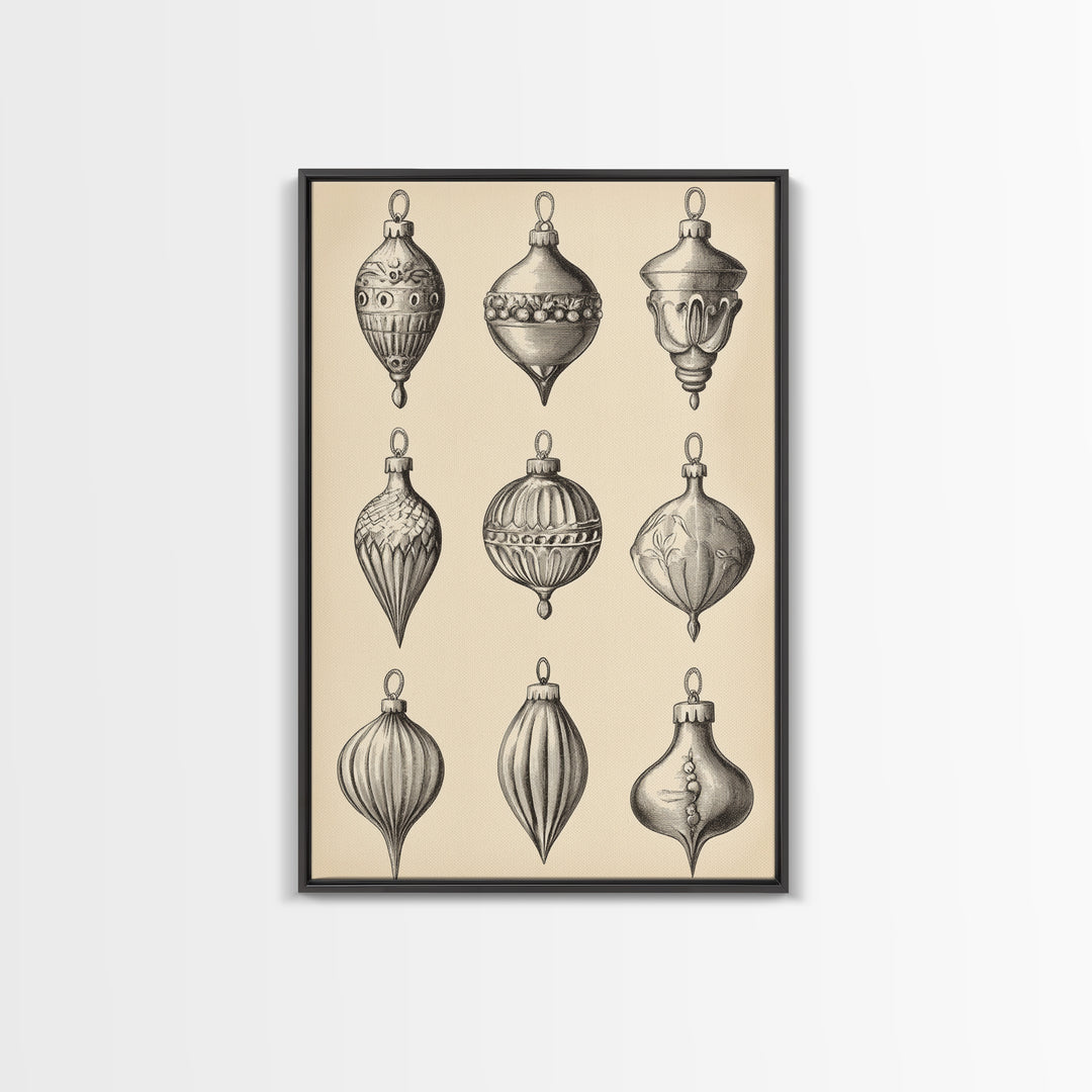 Christmas Ornaments Canvas Print - Framed Canvas - Minimalist Christmas Art - Boho Christmas Art - Rustic Christmas Art