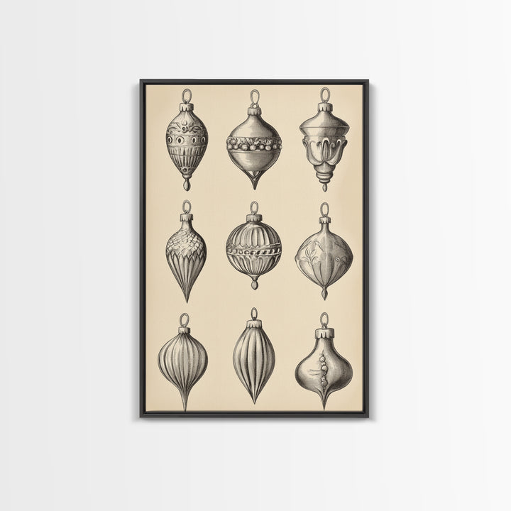 Christmas Ornaments Canvas Print - Framed Canvas - Minimalist Christmas Art - Boho Christmas Art - Rustic Christmas Art
