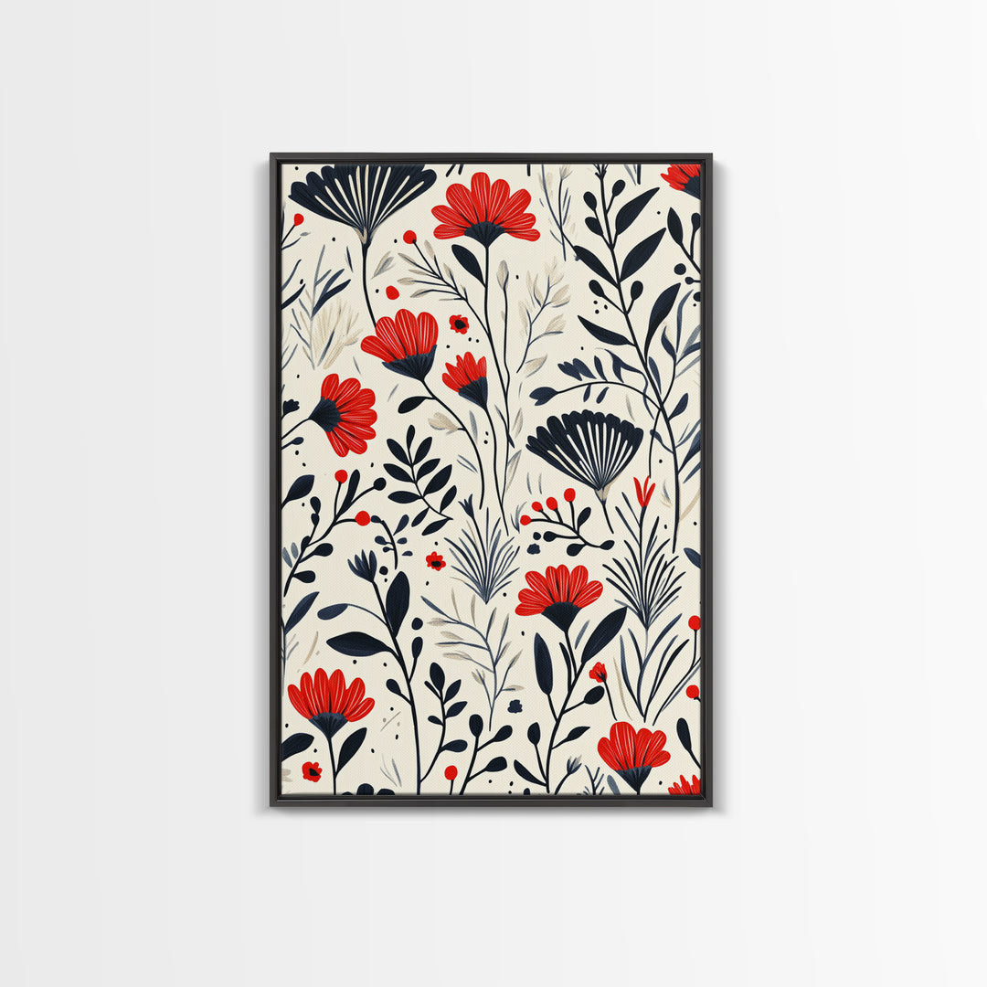 Botanical / Floral Print Wall Art Framed Canvas Print Midcentury Modern Wall Art Home Decor Boho Minimalist Ready To Hang Large Art