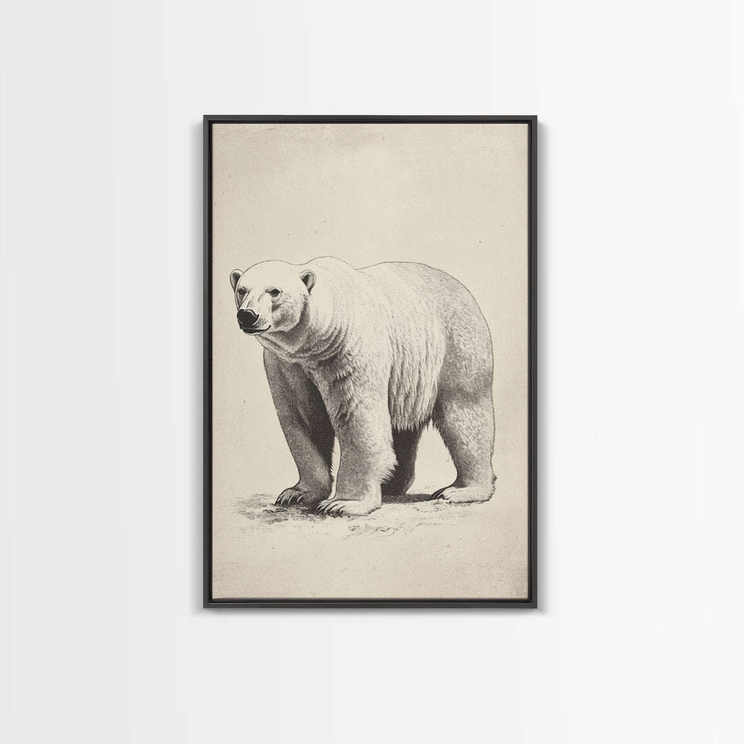 Polar Bear Canvas Print - Framed Canvas - Minimalist Christmas Art - Boho Christmas Art - Rustic Christmas Art