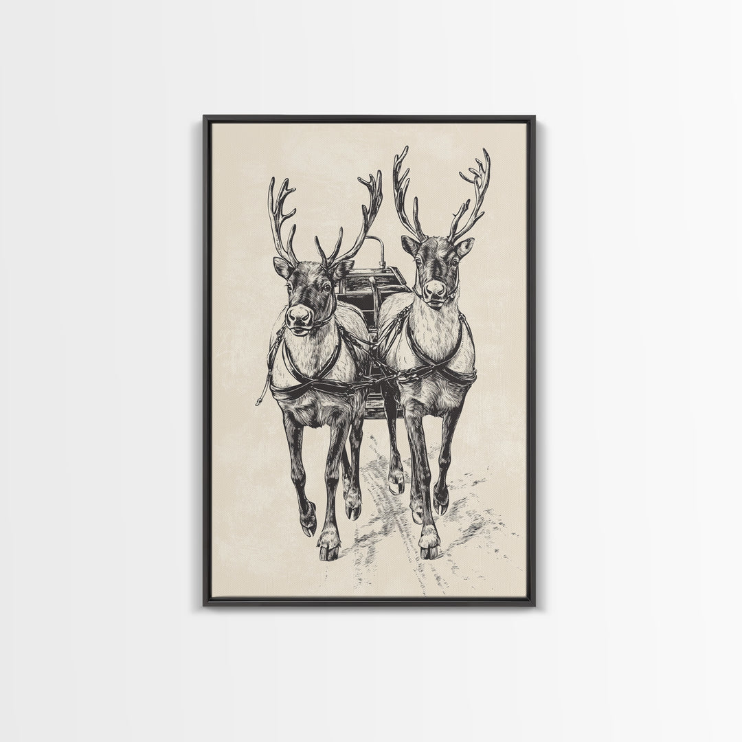 Santa's Sleigh Canvas Print - Framed Canvas - Minimalist Christmas Art - Boho Christmas Art - Rustic Christmas Art