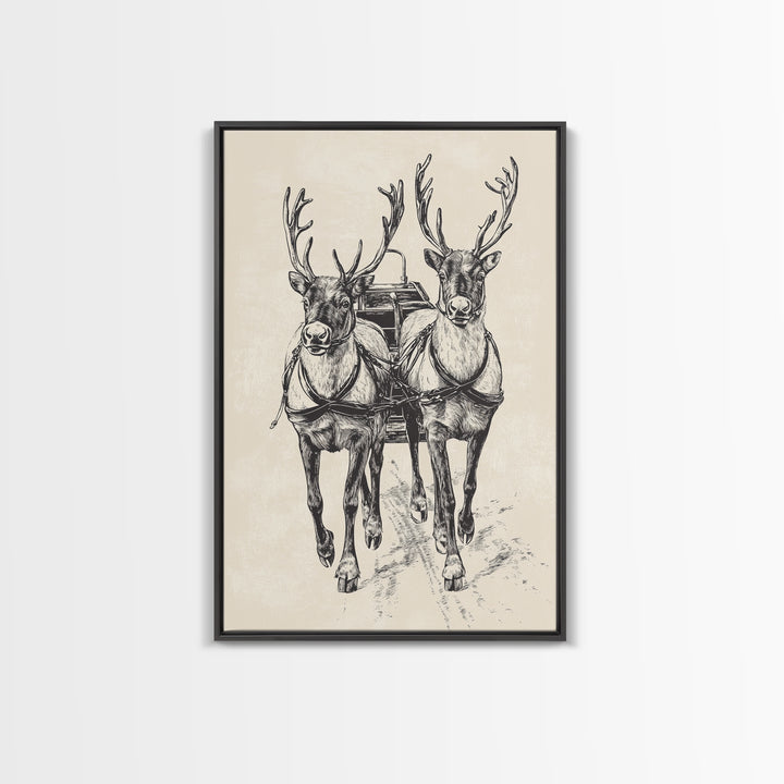 Santa's Sleigh Canvas Print - Framed Canvas - Minimalist Christmas Art - Boho Christmas Art - Rustic Christmas Art