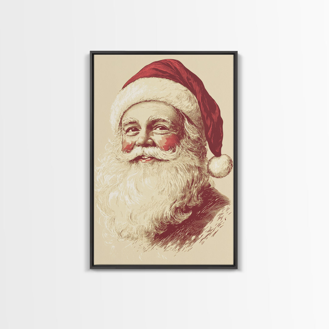 Sainta Clause Painting Canvas Print - Framed Canvas - Minimalist Christmas Art - Boho Christmas Art - Rustic Christmas Art