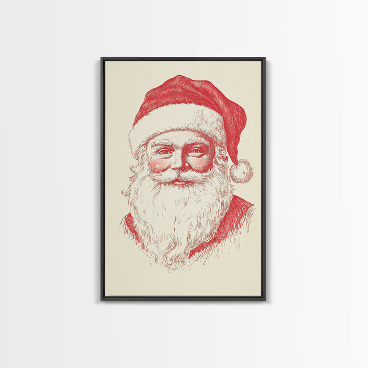 Reto Santa Portrait Canvas Print - Framed Canvas - Minimalist Christmas Art - Boho Christmas Art - Rustic Christmas Art - Santa Painting