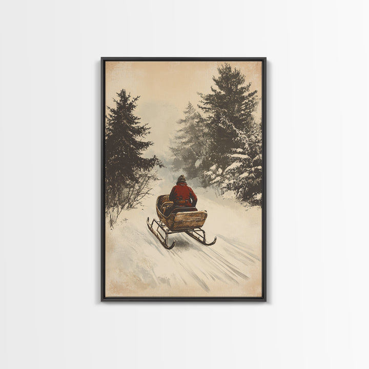 Christmas Sleigh Ride Canvas Print - Framed Canvas - Minimalist Christmas Art - Boho Christmas Art - Rustic Christmas Art