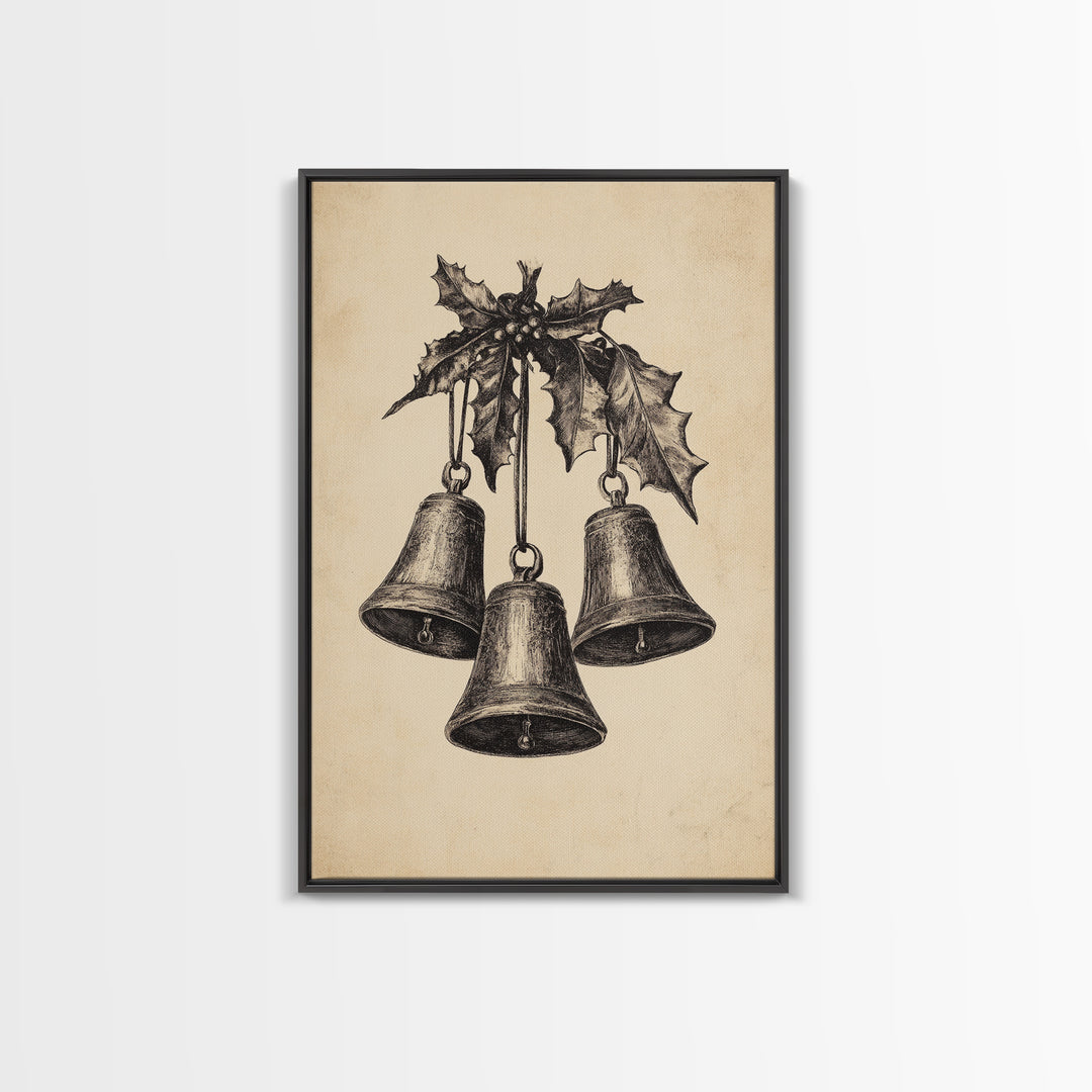 Christmas Bells Canvas Print - Framed Canvas - Minimalist Christmas Art - Boho Christmas Art - Rustic Christmas Art