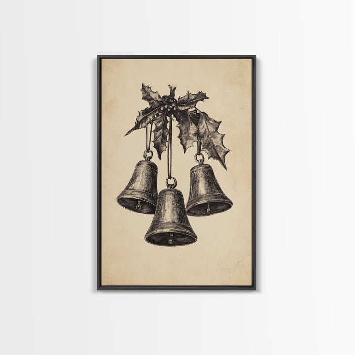 Christmas Bells Canvas Print - Framed Canvas - Minimalist Christmas Art - Boho Christmas Art - Rustic Christmas Art
