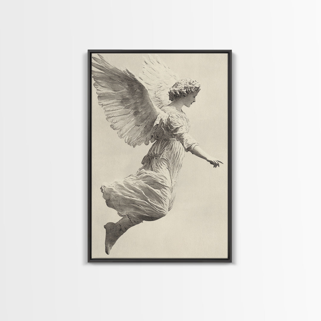 Christmas Angel Canvas Print - Framed Canvas - Minimalist Christmas Art - Boho Christmas Art - Rustic Christmas Art
