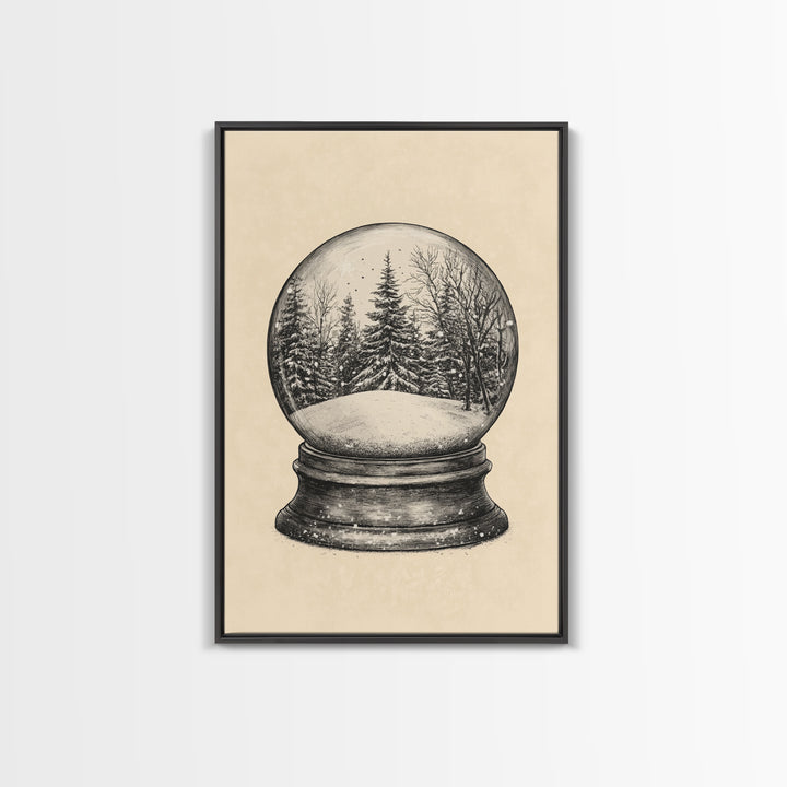Christmas Snowglobe Canvas Print - Framed Canvas - Minimalist Christmas Art - Boho Christmas Art - Rustic Christmas Art
