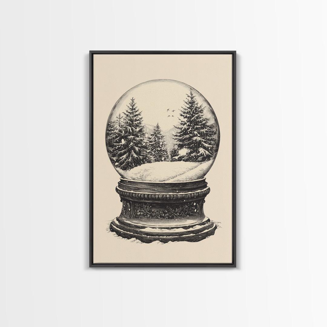 Sketch of a Christmas Snow Globe Canvas Print - Framed Canvas - Minimalist Christmas Art - Boho Christmas Art - Rustic Christmas Art