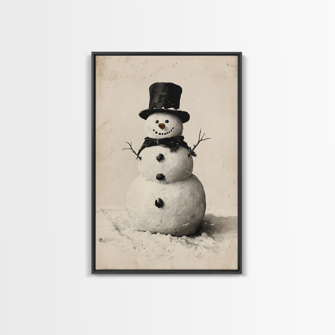 Christmas Snowman Sketch Canvas Print - Framed Canvas - Minimalist Christmas Art - Boho Christmas Art - Rustic Christmas Art