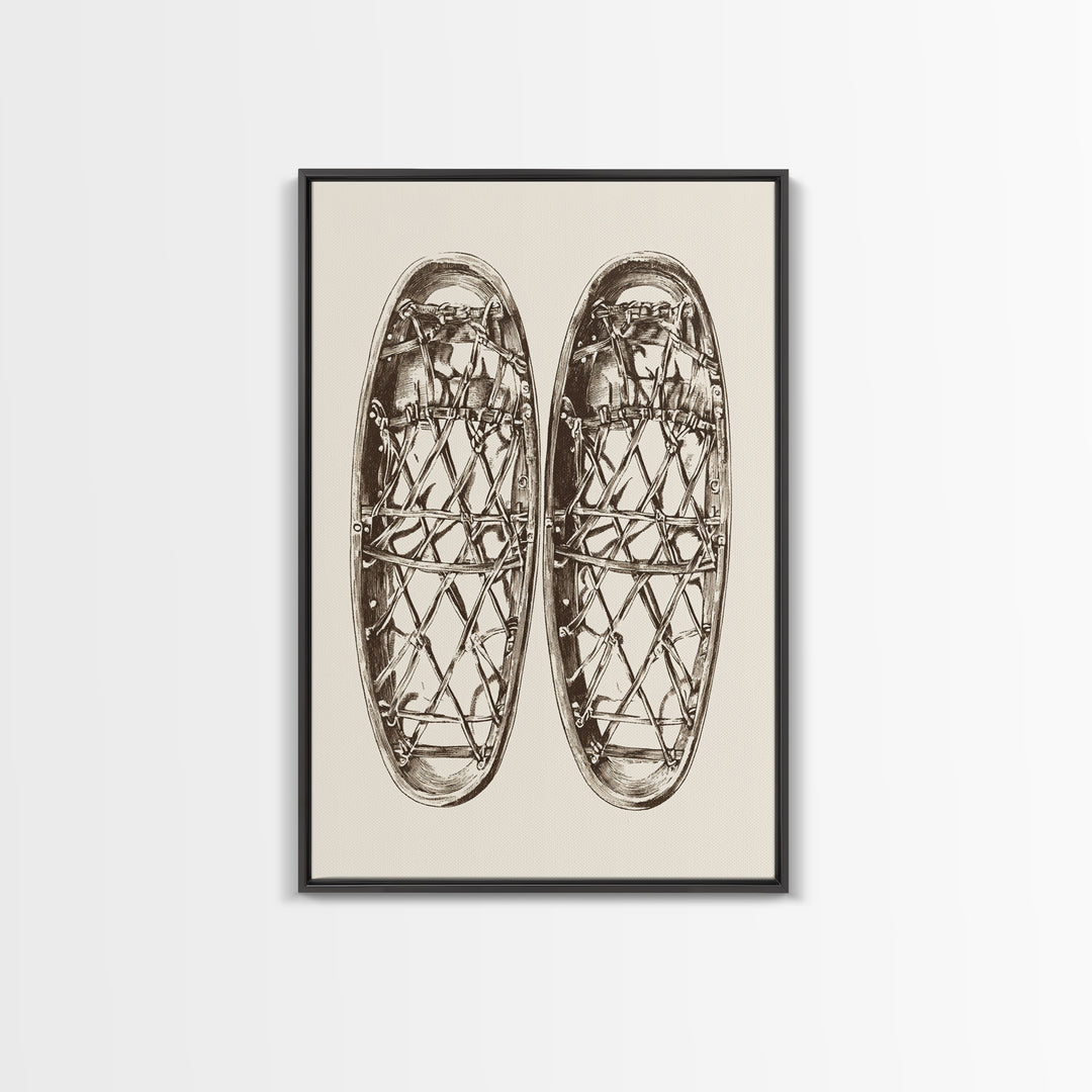 Vintage Snow Shoes Canvas Print - Framed Canvas - Minimalist Christmas Art - Boho Christmas Art - Rustic Christmas Art