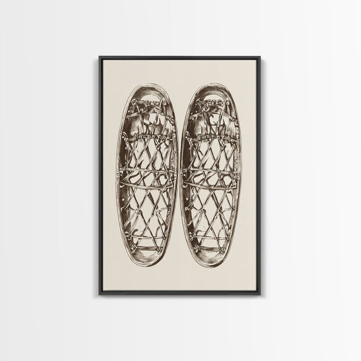 Vintage Snow Shoes Canvas Print - Framed Canvas - Minimalist Christmas Art - Boho Christmas Art - Rustic Christmas Art