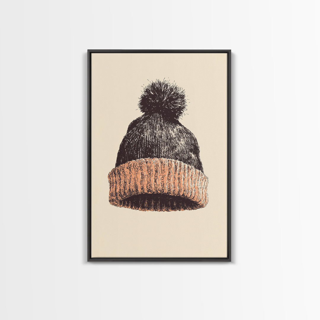 Christmas Beanie Hat Canvas Print - Framed Canvas - Minimalist Christmas Art - Boho Christmas Art - Rustic Christmas Art