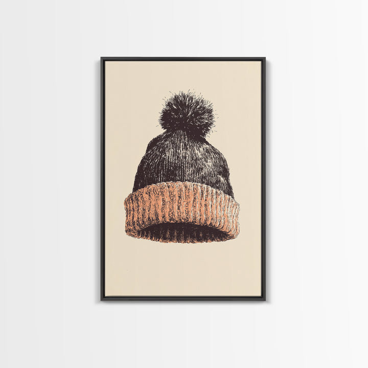 Christmas Beanie Hat Canvas Print - Framed Canvas - Minimalist Christmas Art - Boho Christmas Art - Rustic Christmas Art