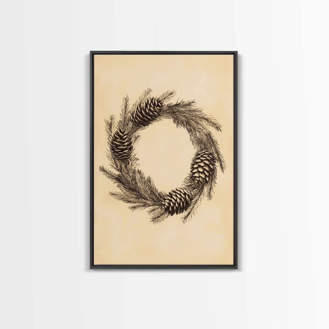 Christmas Wreath Canvas Print - Framed Canvas - Minimalist Christmas Art - Boho Christmas Art - Rustic Christmas Art