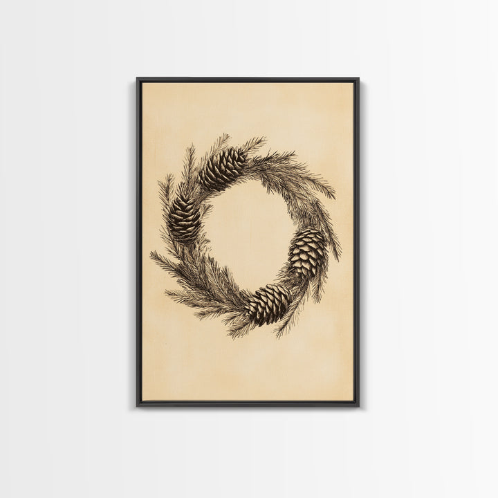 Christmas Wreath Canvas Print - Framed Canvas - Minimalist Christmas Art - Boho Christmas Art - Rustic Christmas Art