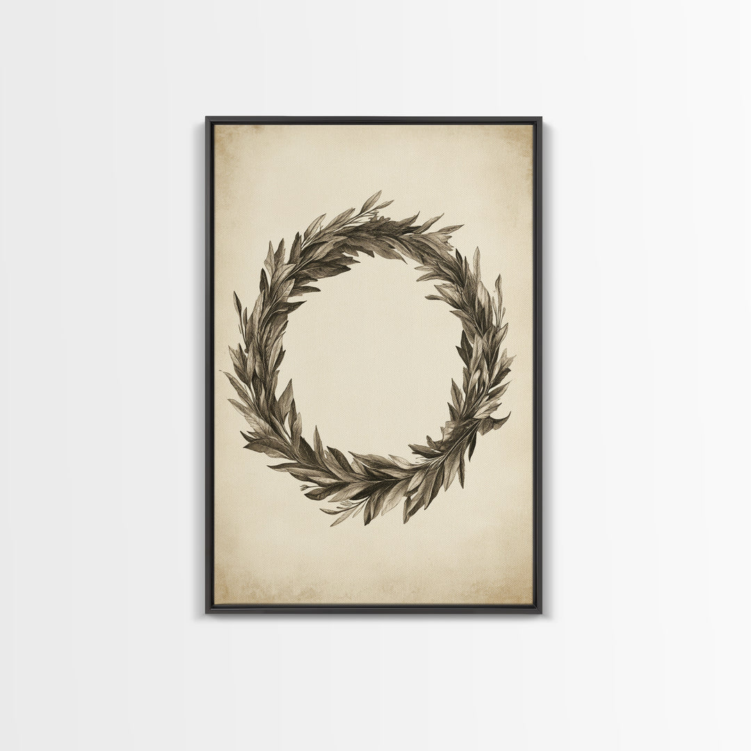 Vintage Wreath Canvas Print - Framed Canvas - Minimalist Christmas Art - Boho Christmas Art - Rustic Christmas Art