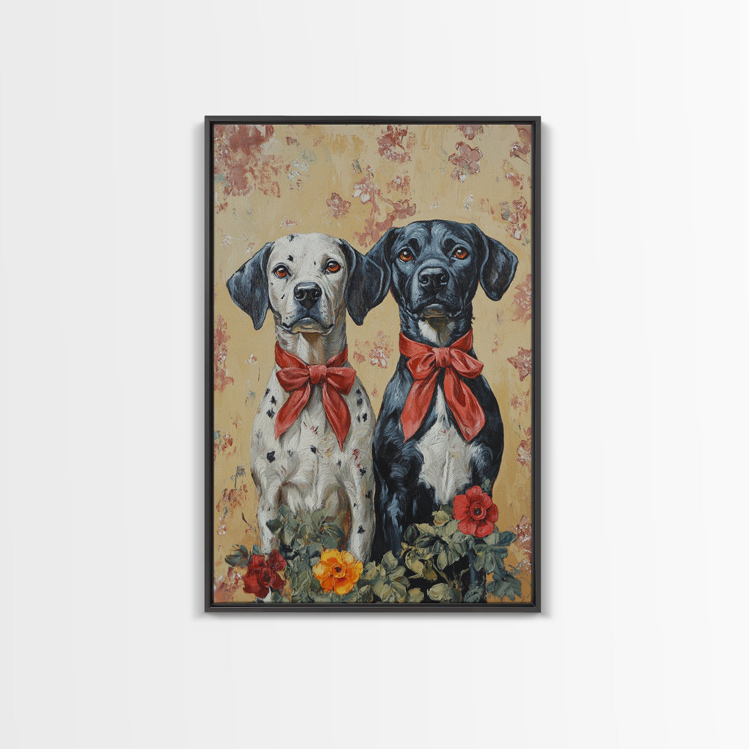 Christmas Dalmations Canvas Print, Cute Dog Wall Art, Dog Painting