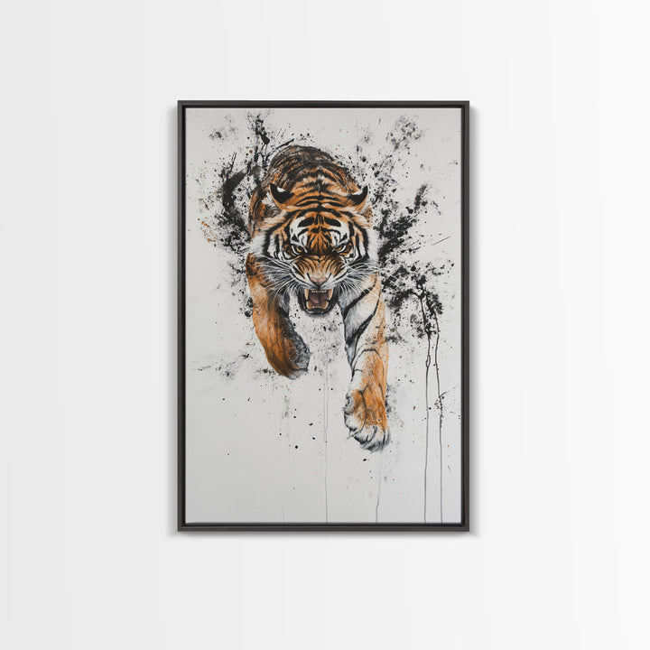 Animal Prints - Tiger Roar - Framed Canvas Print - Tiger Art - Tiger Decor -Gift For Him - Tiger Painting