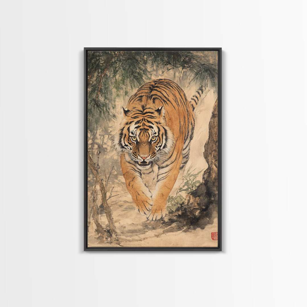Animal Canvas Poster - Wild Animal Wall Art - Man Cave Canvas - Personalized Gift For Dad - Tiger Painting - Wabi Sabi Art - Framed Wall Art