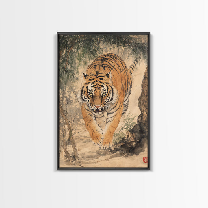 Animal Canvas Poster - Wild Animal Wall Art - Man Cave Canvas - Personalized Gift For Dad - Tiger Painting - Wabi Sabi Art - Framed Wall Art