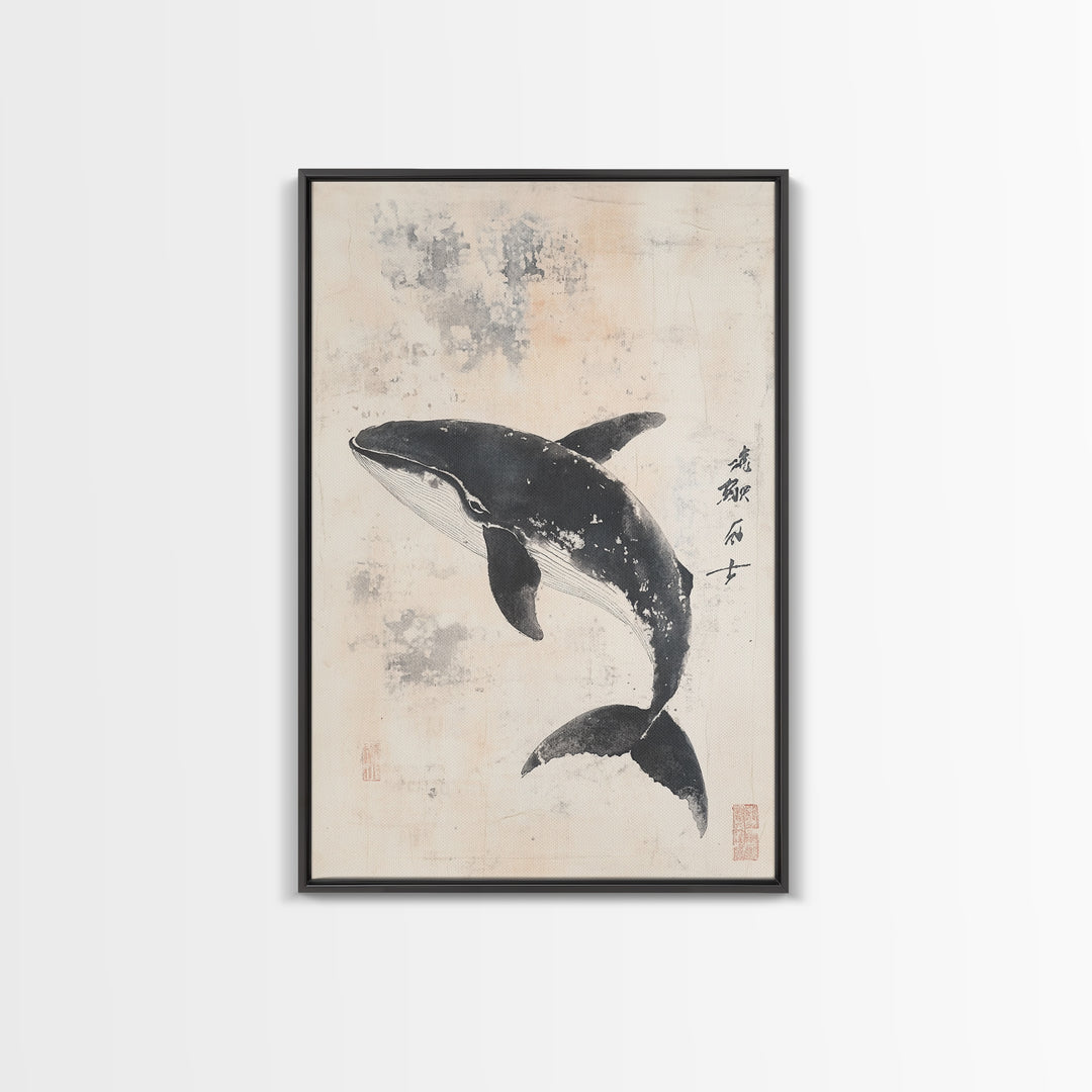 Humpback Whale Canvas Print, Framed Art, Ready To Hang Wall Art, Nautical Wall Art, Ocean Art, Wabi Sabi Art