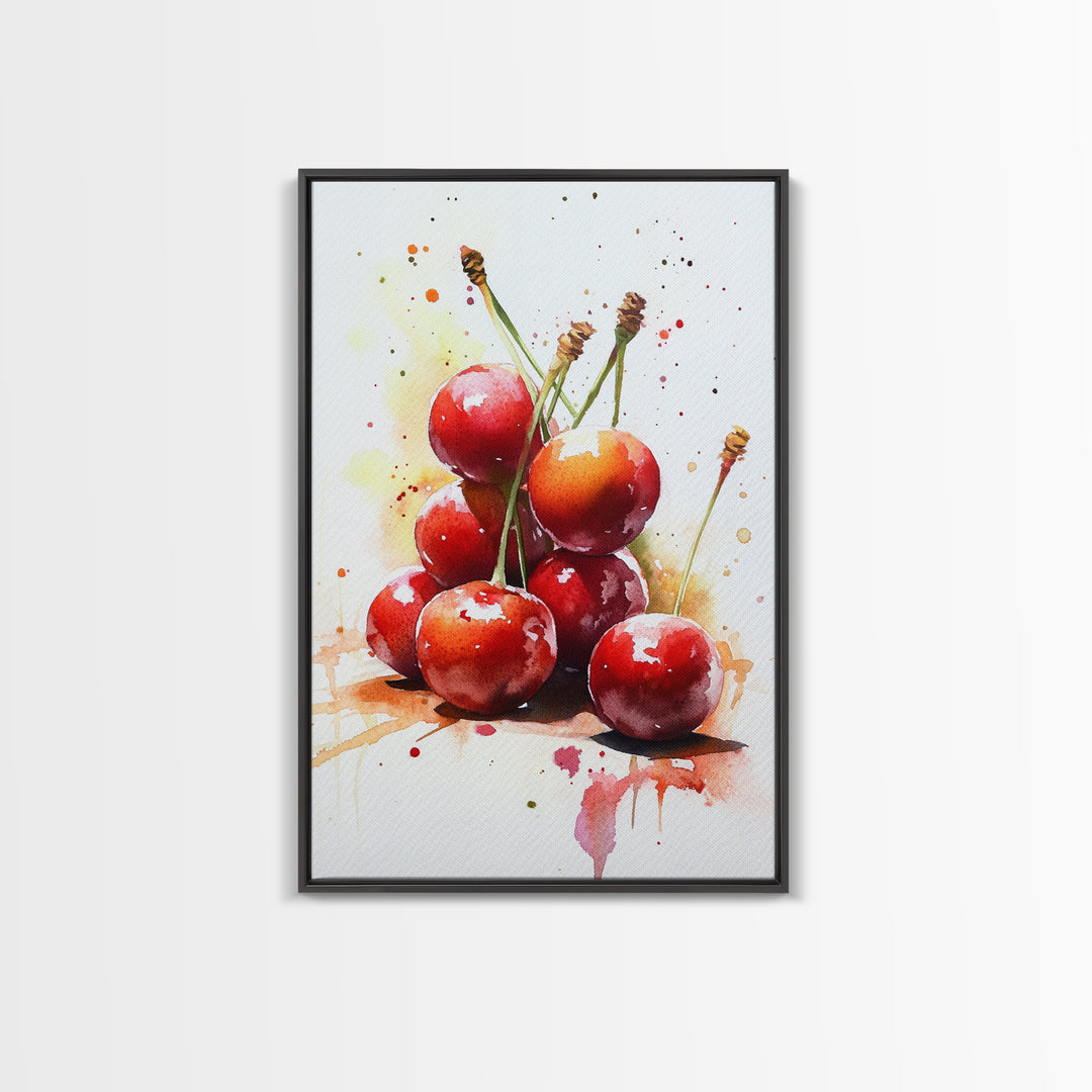 Cherry Wall Art Canvas Print, Cherry Painting, Kitchen Food Decor, Kitchen Wall Art, Original Cherry Painting, Home Decor For Kitchen